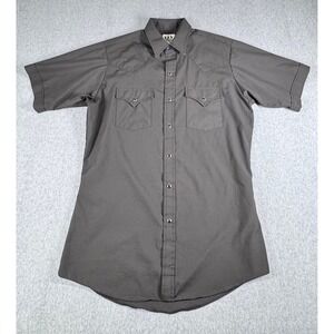 Ely Cattleman Shirt Men Large Black Western Short Sleeve Cowboy Pearl Snap Solid